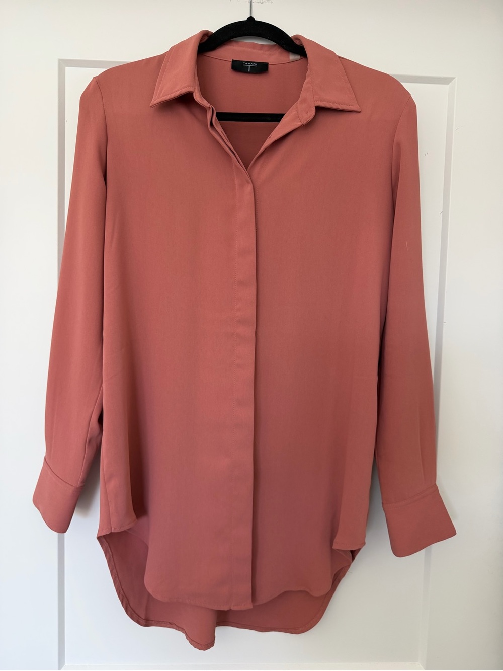 Lightweight Long-Sleeve Button Front Top - Dusty Rose